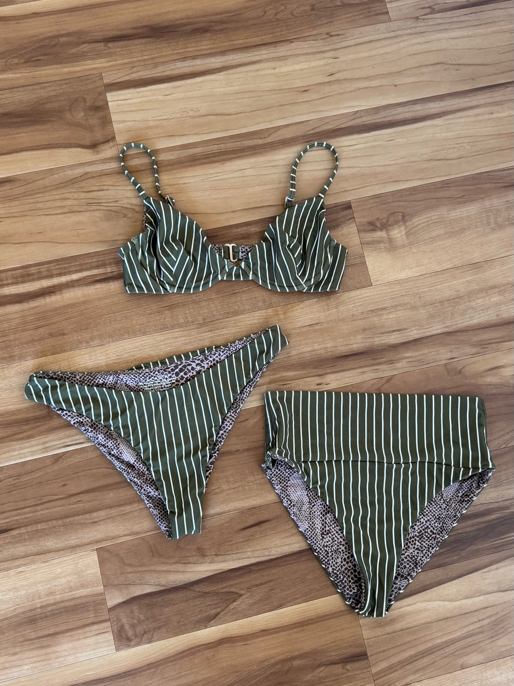 acacia swimwear Olive Green & White Striped Bikini Set
